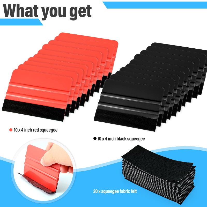Gomake 20 Pack Vinyl Squeegee with 20PCS Felt Fabric for Tint Film Decal Application Tool Vinyl Wrap Installation Wallpaper Smooth Tool (Black and Red, 20) - Image 2